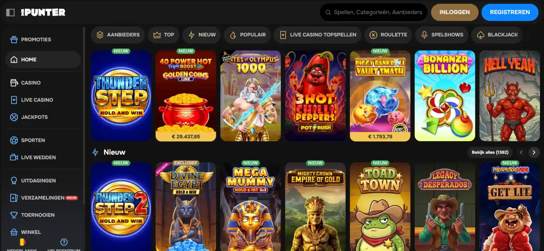 MrPunter-homepage met Nederland-gerichte spelensectie