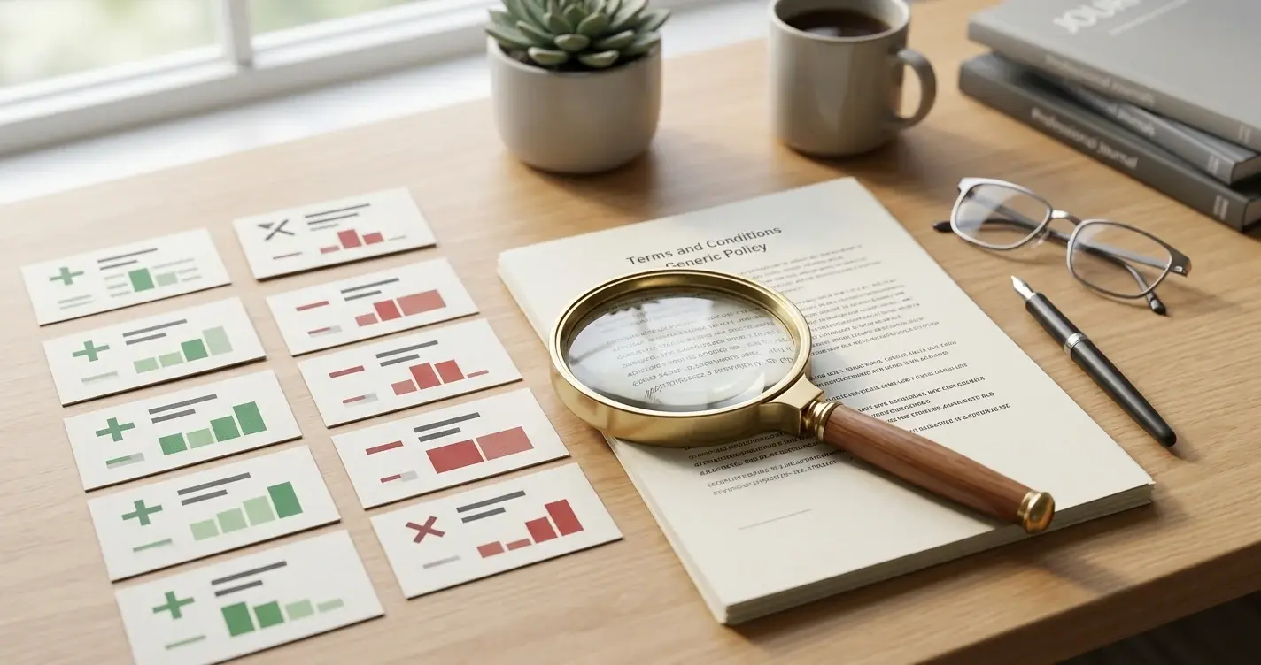 Neutrale illustratie van uiteenlopende online casinoreviews als positieve en negatieve beoordelingssignalen